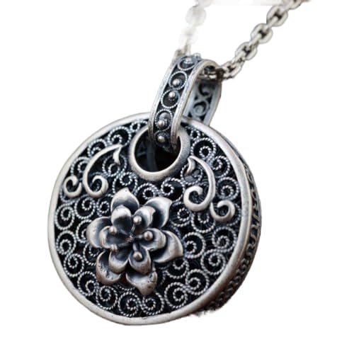 Collier vintage en argent S925 avec motif fleur creuse et gravure