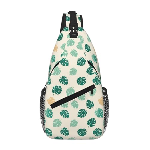 Image of SUPLUCHOM Sling Bag Tropical Leaf Hiking Daypack Crossbody Shoulder Backpack Travel Chest Pack for Men Women
