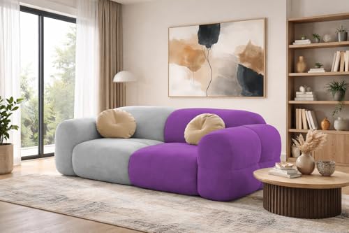 Image of Casaliving Vetras Modern Velvet Bubble Cloud Sofa, Tufted Design Upholstered 2 Seater Sofa Set for Living Room, (Purple Grey Colour) Premium Velvet Fabric Sofa