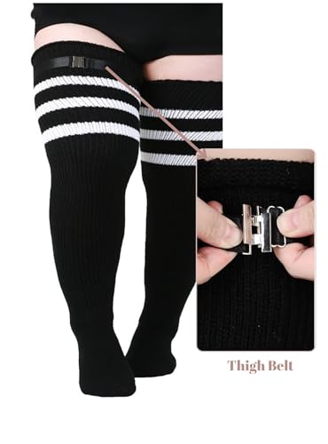 Women's Plus Size Thigh High Socks for Thick Thighs - Striped Over the Knee Leg Warmer Boot Socks4