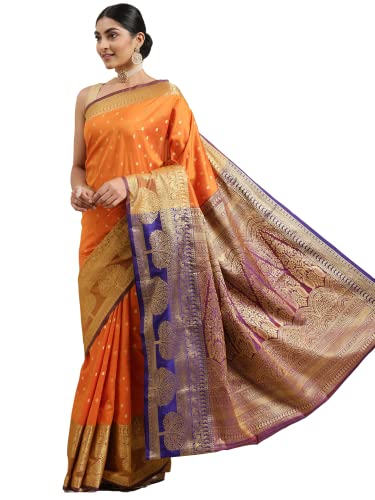 Image of Panzora Women's Banarasi Silk Saree With Unstitched Blouse Piece