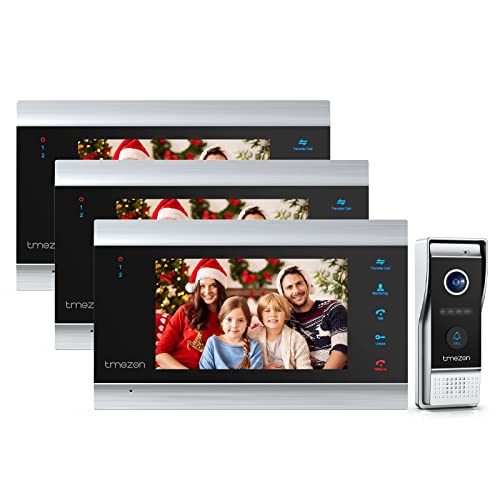 Tmezon Video Door Phone Intercom 7" Lcd Full Color Doorbell Intercom Kit 1 Camera 3 Monitor Hd 1080P Home Security System #TOP23