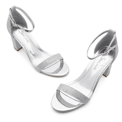 Image of Shoe Land Low Chunky Heels for Women Open Toe Ankle Strap Block Heel Sandals 3 Inch Dressy Heels for Wedding Party Date Night