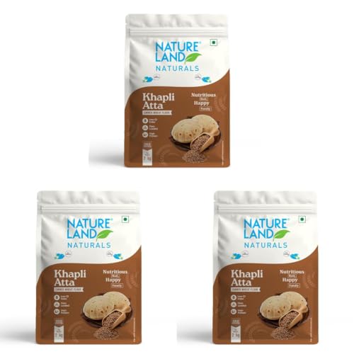 Image of Natureland Naturals Khapli flour 2 kg- Low-Gluten Wheat Flour | High Dietary Fiber for Easy Digestion | Stoneground Emmer | Khapli Atta (Pack of 3)