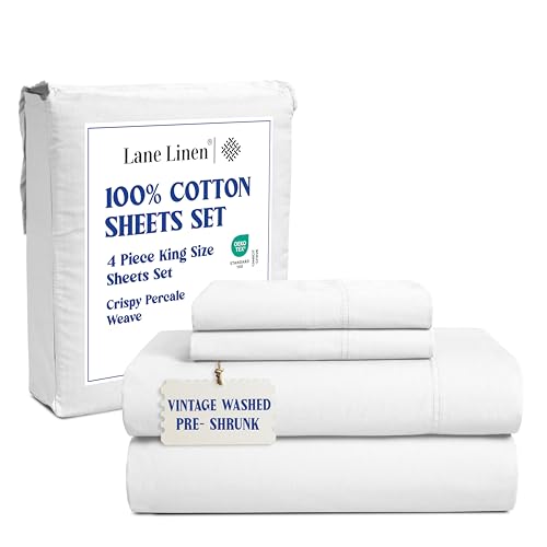 El Mejor Listado de Sabanas King Size Algodon , tabla con los diez mejores. 48 LANE LINEN - Juego de sábanas de cama 100% algodón, prelavadas, preencogidas, bolsillo profundo de 38 cm, 4 piezas, tamaño King, color blanco