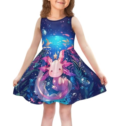 Cute Axolotl Dresses for Girls Sleeveless Tank Dress A Line Swing Sundress with Pockets 2-14T