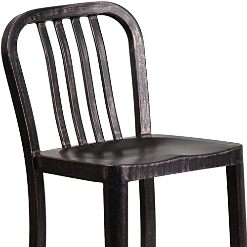 Flash Furniture Commercial Grade 24" High Black-Antique Gold Metal Indoor-Outdoor Counter Height Stool With Vertical Slat Back #TOP6