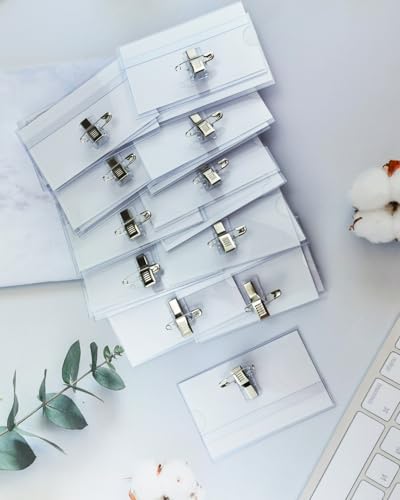 24 Stück Namensschilder für Kleidung,90 X 56mm Transparent Namensschild Ausweishalter PVC Namenschilderhülle mit Clip & Anstecknadel für Schule Unternehmen Konferenzen Reisen (24)