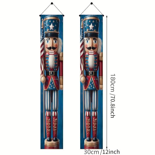 Image of BlissYard Patriotic Nutcracker Door Banner Star Stripe Independence Day Hanging Banner Nutcracker Decor for Memorial Day Independence Day Door Cover Front Porch Wall Home Patriotic Decor 12x72 Inch