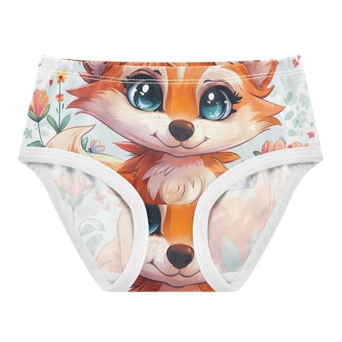 Kids Underwear Girls, Cute Cartoon Fox Flowers Toddler Girl Briefs, Girls' Cotton Brief Underwear, 2T–8 Years