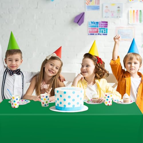Image of tujol Green Disposable Plastic Table Cloth Roll 54 inch X 100', Plastic Table Cover with Cutter Box, Cut to Size Disposable Tablecloth for Parties