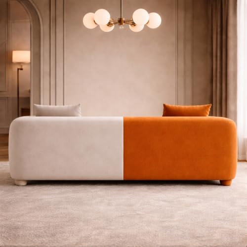 Image of Luxury Velvet Contemporary Sectional Sofa Set with Chaise Lounge & Cushions - Perfect for Living Room, Guest Room & Office (1, Beige&Orange)