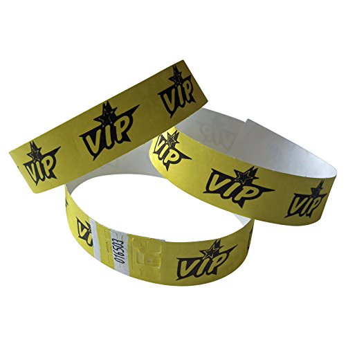 Tyvek Lot de 100 bracelets de contrôle Imprimé avec VIP Stars  étoiles  Etoiles jaune