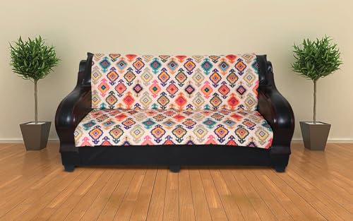 Image of 7 Seater Sofa Cover | Universal Non-Slip Fully Covered Protector for 3+2+2 Sofa Set | Durable Slipcover for Living Room Ethnic Vibrance (Multicolor Delight)