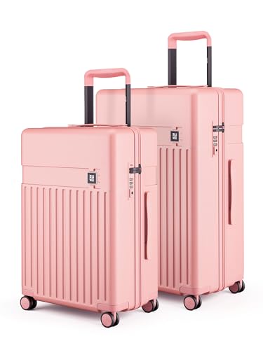 Image of EUME Classic Check-in Medium 65 Cm and Check-in Large 75 Cm Luggage Trolley Bags for Travel - Set of 2 (Pink Blaze) | Polycarbonate (PC) 8 Hinomoto Wheels Suitcase | Travel Bags for Luggage Trolley
