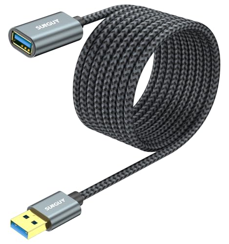 SUNGUY Verlängerungskabel USB 3.0, 4,5 m, Stecker A auf Buchse A, 5 Gbps, kompatibel mit USB-Stick, USB-Hub, Externe Festplatte, Tastatur, Maus, Drucker, Webcam, PlayStation, Xbox – Grau