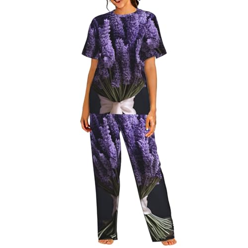 Pyjama court lavande femme en coton premium finitions haut de gamme