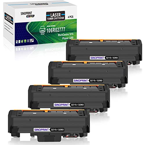 106r02777 Lot de 4 toners noirs Xerox 3260 pour éviter les traces et lignes blanches sur papier