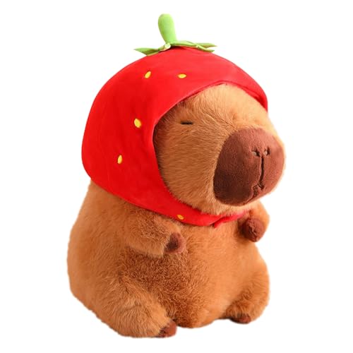 IXYHKB Capybara Plüschtier, 23cm Capybara Kuscheltier, Niedliche capy-bara Plushies mit Erdbeerkopfbedeckung, Super Weiche Gefüllte Capy-bara Stofftier Plüsch Puppe für Kinder Home Deko IXYHKB Capybara Plüschtier, 23cm Capybara Kuscheltier, Niedliche capy-bara Plushies mit Erdbeerkopfbedeckung, Super Weiche Gefüllte Capy-bara Stofftier Plüsch Puppe für Kinder Home Deko