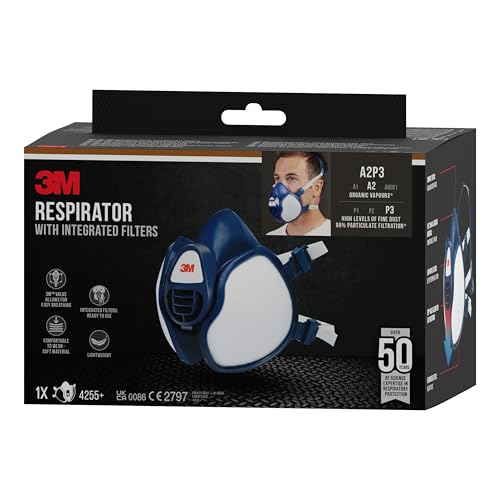 3M Atemschutzmaske mit integrierten Filtern 4255+, A2P3 Organische Dämpfe für Farbspritz-Lackierarbeiten (neu), Single