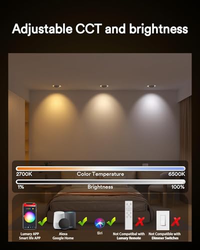 Image of Lumary 4 Inch Smart Gimbal Recessed Lighting with 2200K Night Light 4 Pack