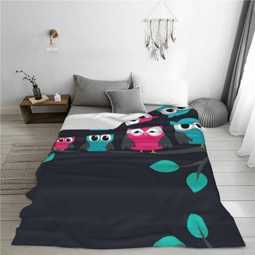 Couverture polaire légère lit jeté de canapé imprimé hiboux mignons - 8