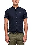 hat einen Stehkragen s.Oliver Herren Slim: Stehkragenhemd aus Leinenmix Dark Blue XL