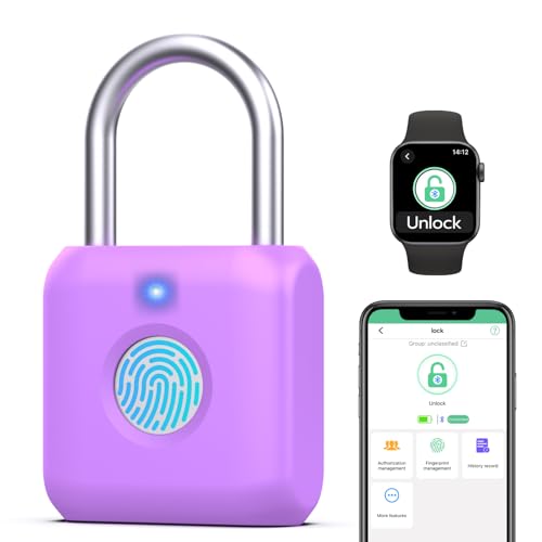 Keylesslife Fingerprint Padlock,Smart Padlock APP Control,Gym Locker Lock,Fingerprint Lock USB Rechargeable for Gym Locker,Locker, School,Storage Purple