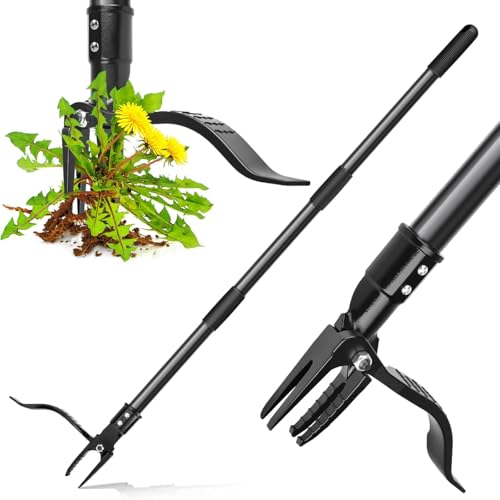 Weed Puller Tool with Long Handle, 60'' Weed Remover Weeding Tool, Heavy Duty 2 in 1 Manual Weed Rake and Garden Hoe, Gardening Weeder Tools for Yard, Lawn, Patio, Garden (100CM)
