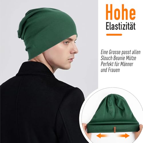Mütze Damen Herren, Slouch Beanie Mütze, Weich Dünne Mütze aus Baumwolle, Leichte Atmungsaktiv Longbeanie, Elastisch Laufmütze für Alle Jahreszeiten