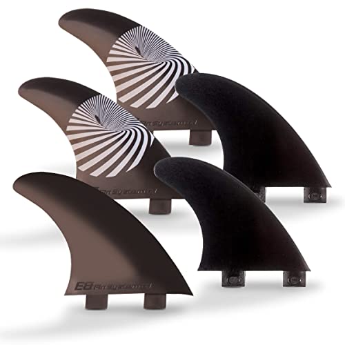 E8 FIN SYSTEM - Pack de 3 Quillas para Tabla de Surf FCS - Aletas A1 Talla L - Reforzadas con un 40% de Fibra de Vidrio - Incluye 2 Estabilizadores, Llave para Montaje y Bolsa - Color Negro Cover