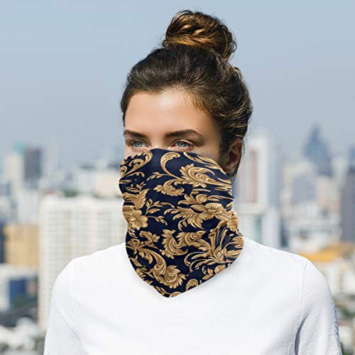 AGONA Mascarilla Facial Decorativa Floral Dorada para Ciclismo, Camping y Correr - Pañuelo sin Costuras, Gorro de Cuello, Gaiter, Balaclava Unisex miniatura 7