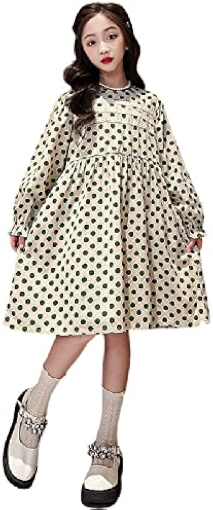 Quenny Children's clothing girls' polka dot partysu princess skirt girls' polka dot long sleeve bottoming dress