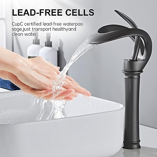 Robinet cascade en laiton massif gris pour vasque haute de salle de bain