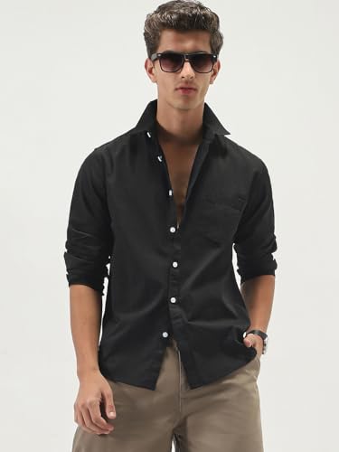 Image of Urbano Fashion Men's Cotton Full Sleeve Regular Fit Casual Solid Slub Shirt with Spread Collar