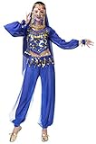 Lauthen.S Women Belly Dance Outfit Coins Top Pants Face Veil Set Halloween Costume Royal Blue