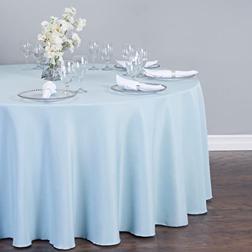 Linentablecloth 108-Inch Round Polyester Tablecloth Baby Blue #TOP2