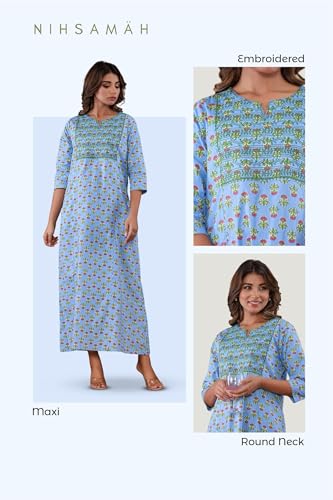 Image of NIHSAMAH Cotton Nighty for Women - Printed Stylish Night Gown, Comfortable Sleepwear Long Nightwear, Maxi