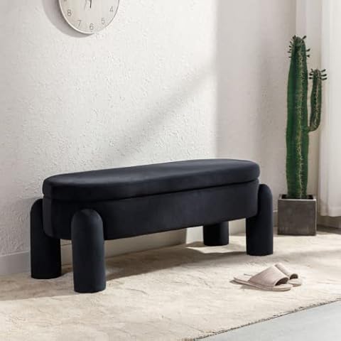 HEAH-YO Modern Storage Bench,44.75 Inches Upholstered Velvet Storage Ottoman Bench,Entryway Bench for Bedroom Living Room,Black Cover