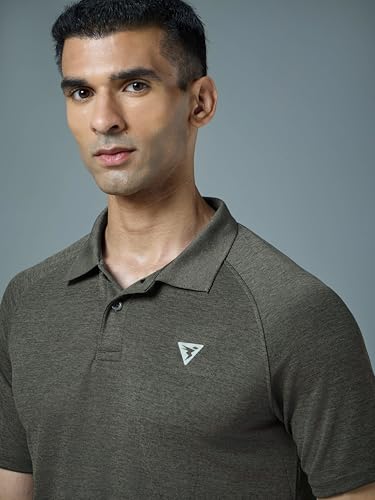 Image of TECHNOSPORT Men's 100% Polyester Slim Fit Self-Design Half Sleeve Polo T-Shirt with Double Cool, SPF50+ Properties for Gym, Workout 7 Regular Use