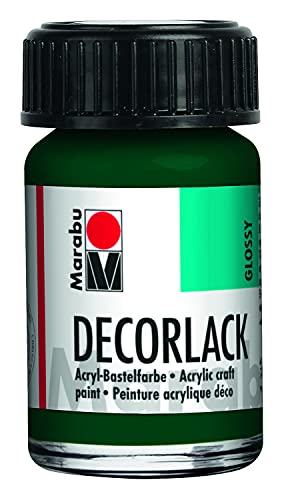 Marabu 11300039075 - Decorlack Acryl Tannengrün 075, 15 ml, hochglänzender Acryllack auf Wasserbasis, wetterfest, speichelfest, zum Malen, Schablonieren und für Serviettentechnik