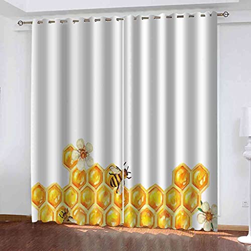 Rideaux occultants 3D abeille fleur jaune isolant thermique 200x214