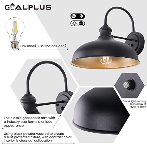 Goalplus 12" Outdoor Gooseneck Barn Light With Dusk To Dawn Sensor, Rustproof Matte Black Wall Light With Brass Interior Porch Light, Exterior Farmhouse Lights For Patio 1 Pack, Lmms2209 #TOP4