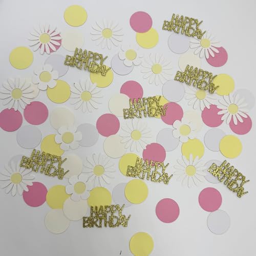 Image of Daisy Flower Tabble Confetti for Birthday Party Decorations Sunflower Theme Table Decorations for Baby Shower Table Decoration Golden Pink White 1st Birthday Supplies, 100 Pcs (Color A)