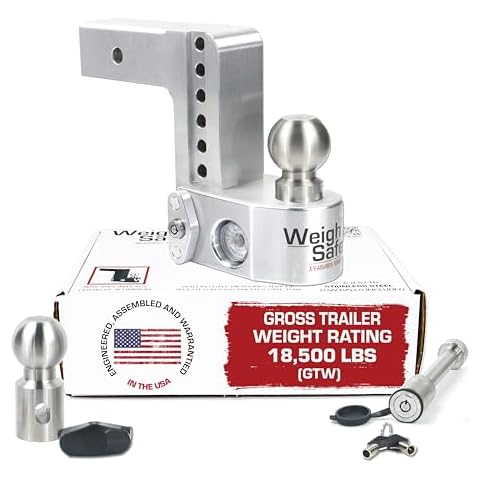 Weigh Safe Adjustable Trailer Hitch Ball Mount - 6" Drop Hitch for 2.5" Receiver w/ 2 pc Keyed Alike Lock Set, Premium Aluminum Trailer Tow Hitch w/ Built in Weight Scale for Anti Sway, 18,500 lbs GTW Cover