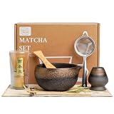 HEI MING Matcha Set und Schale (8-teilig)，Braun Matcha Tee Set und Handgemachter Bambus Schneebesen (Chasen) für Teeliebhaber