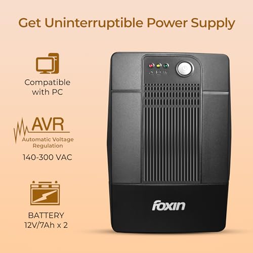Image of Foxin 1000VA /600W UPS - Uninterrupted Power Supply with Overload Protection, Auto Restart, Generator Compatible, Cold Start & AVR | Ideal for Home PC, Gaming Computer, Laptop | BIS Certified