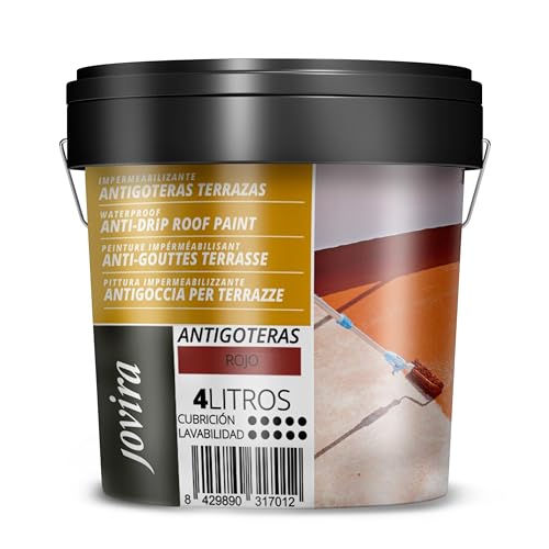JOVIRA PINTURAS Pittura impermeabilizzante antigoccia per terrazze. Gomma elastica. Previene le perdite su tutti i tipi di tetti e terrazze. (4 l, Rosso)