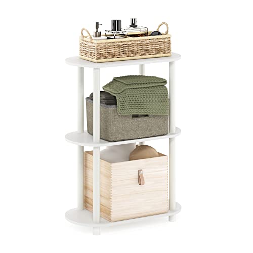 Furinno Turn-N-Tube Espositore Laterale Ovale Moderno A 3 Livelli No Tools, Bianco/Bianco Vergine