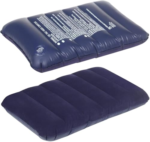 Image of Blue Velvet Air Pillow for Travel Sleeping Pillow Backpacking Soft Comfortable Air Inflatable, Soft Air Cushion for Neck, Support Headrest, Camping and Hiking